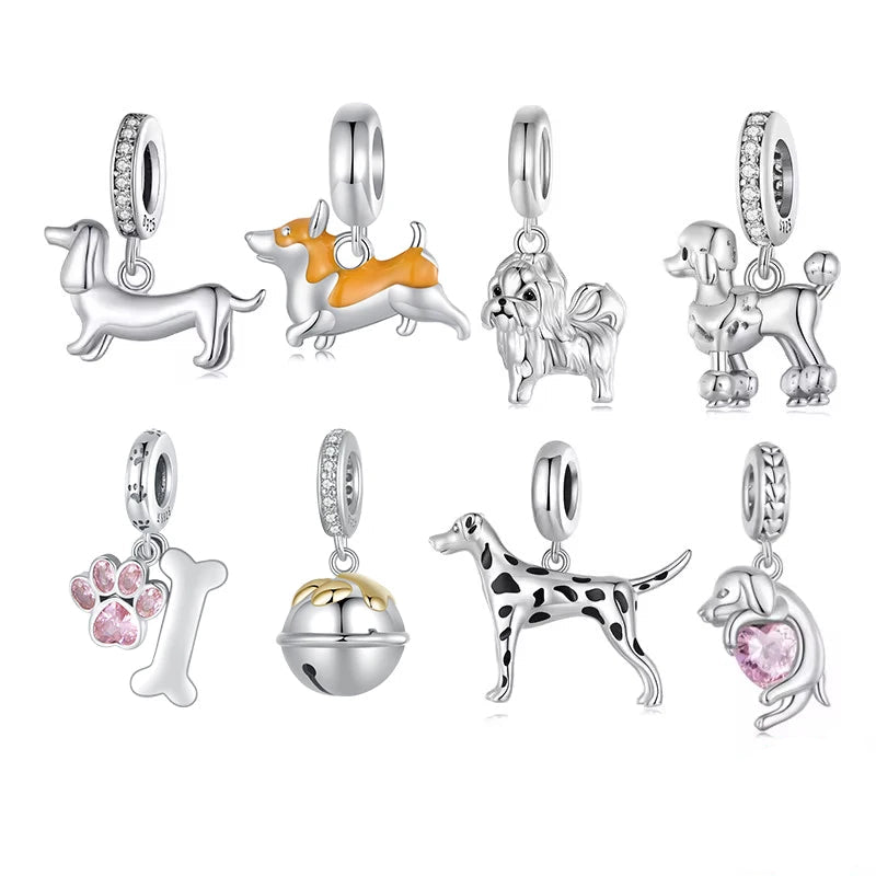 Silver Dog Charms Pendants Set 1