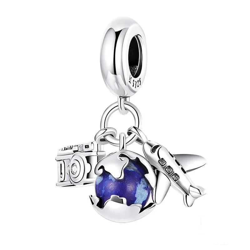 Camera Globe Plane Silver Charm - Figueira
