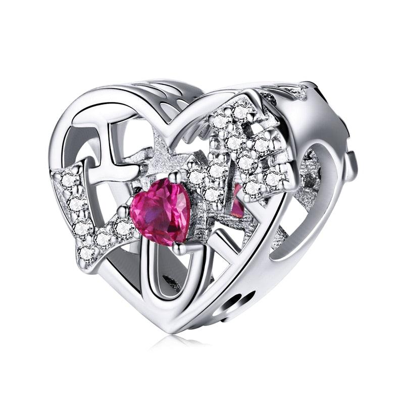 Pink Zircon Heart Silver Charm - Figueira