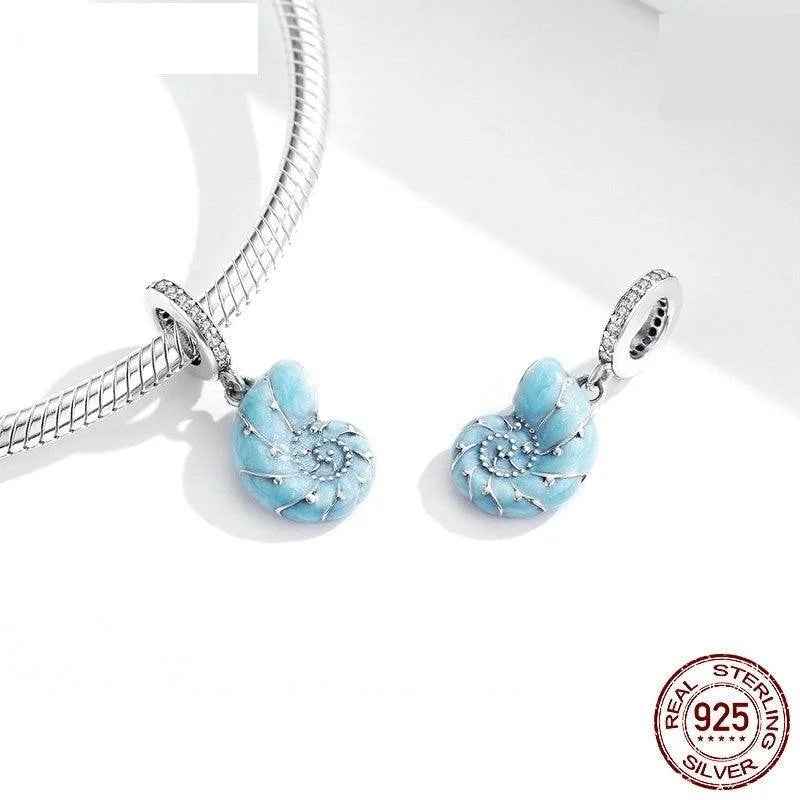 Blue Sea Shell Silver Charm - Figueira