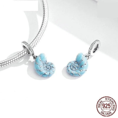 Blue Sea Shell Silver Charm - Figueira