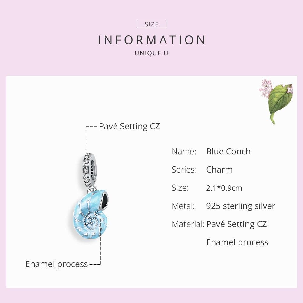 Blue Sea Shell Silver Charm - Figueira