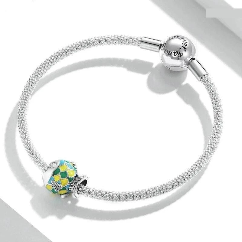 Bubble Green Fish Silver Charm - Figueira