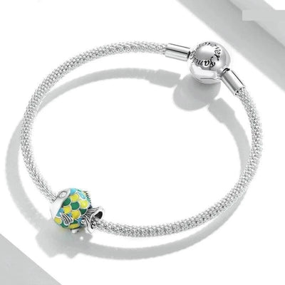 Bubble Green Fish Silver Charm - Figueira