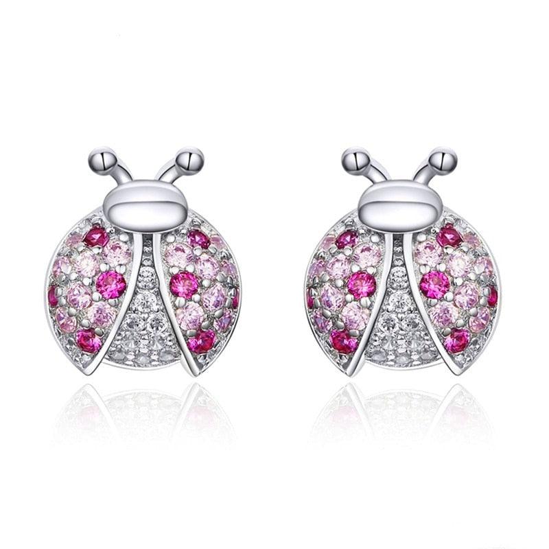 Ladybug Pink Zircon Stud Earrings - Figueira