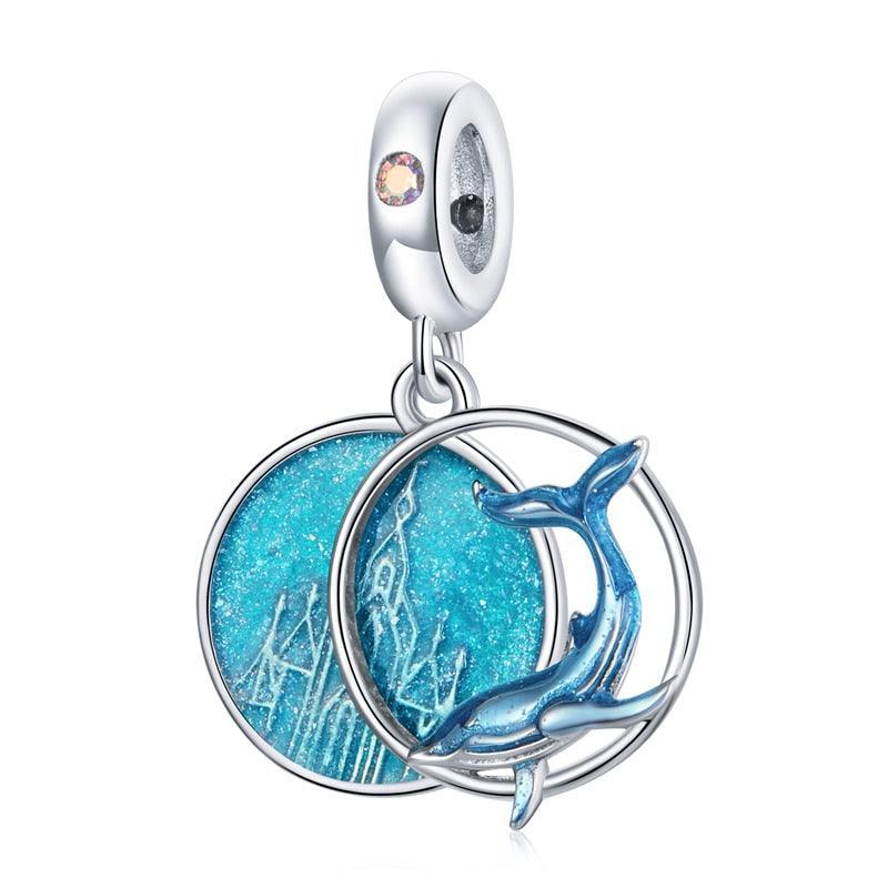 Undersea Whales Blue Ocean Silver Charm - Figueira